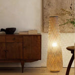 Floor Lamp Woven Rattan Shade Wooden Base LED Compatible