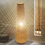 Floor Lamp Woven Rattan Shade Wooden Base LED Compatible