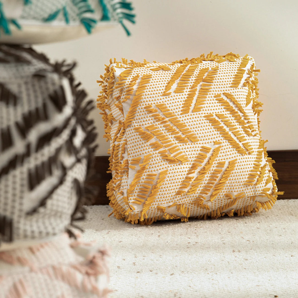 Floor Pouf Fringed Cotton Removable & Washable Cover