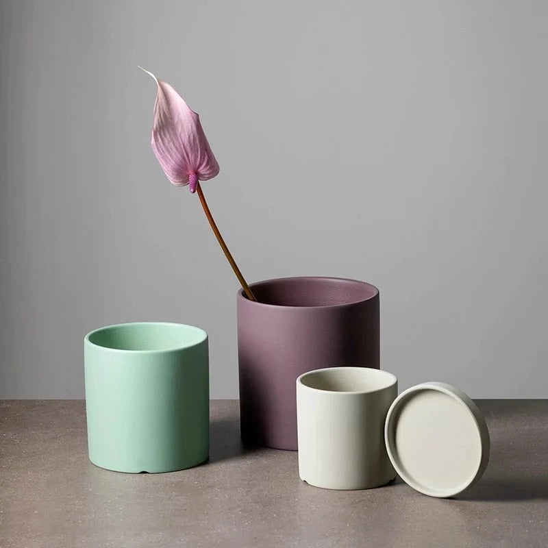 Flower Pot Ceramic Matching Saucer & Drainage Hole