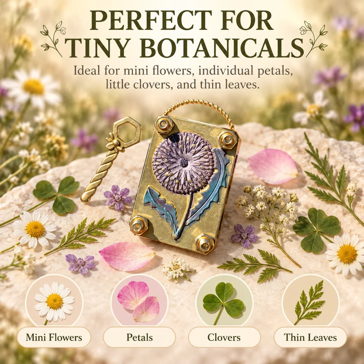 Flower Press Pocket-Size Adjustable Vintage Brass Tone