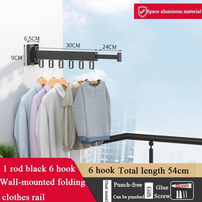 Folding Clothes Hanger Wall-Mounted 360-Degree Rotating Aluminum