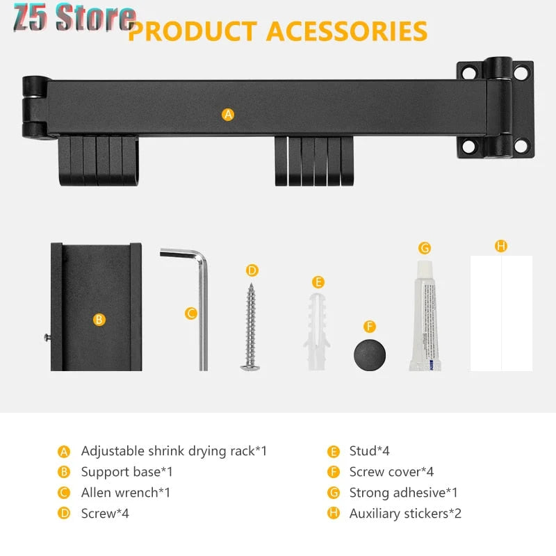 Folding Clothes Hanger Wall-Mounted 360-Degree Rotating Aluminum