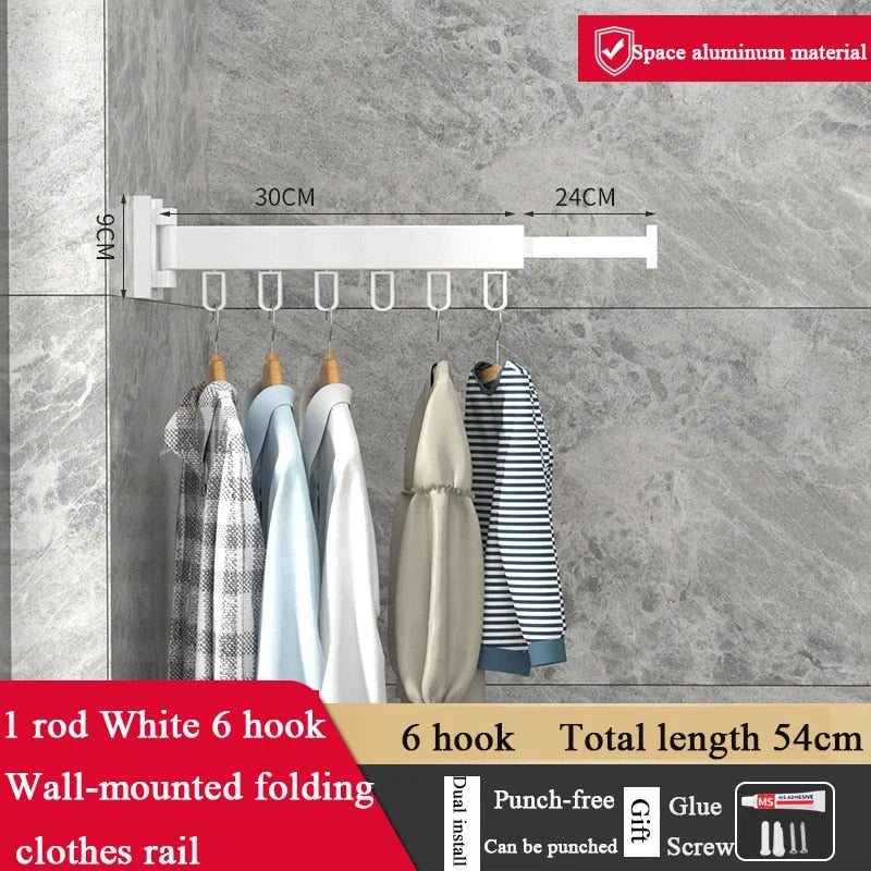 Folding Clothes Hanger Wall-Mounted 360-Degree Rotating Aluminum