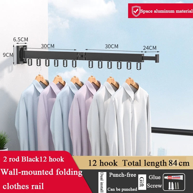 Folding Clothes Hanger Wall-Mounted 360-Degree Rotating Aluminum