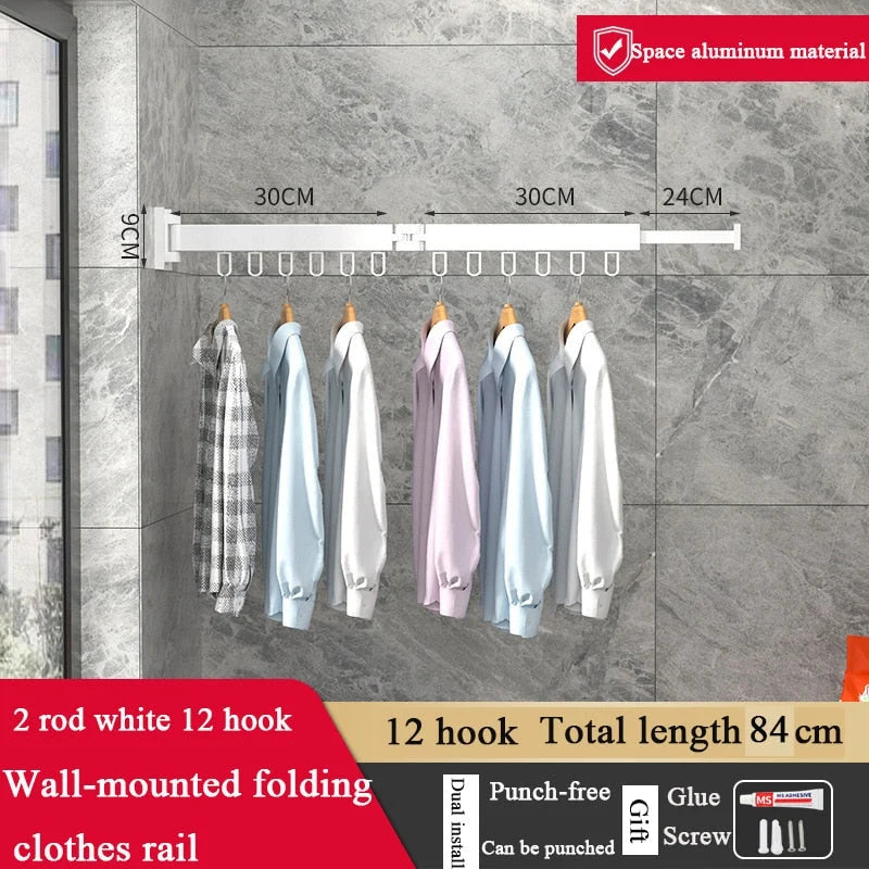 Folding Clothes Hanger Wall-Mounted 360-Degree Rotating Aluminum