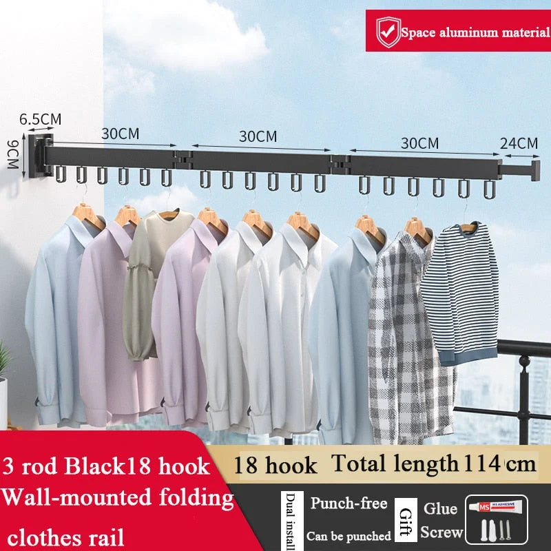 Folding Clothes Hanger Wall-Mounted 360-Degree Rotating Aluminum