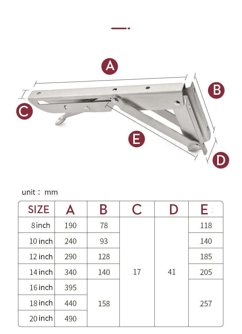 Folding Shelf Brackets Stainless Steel Set of 2