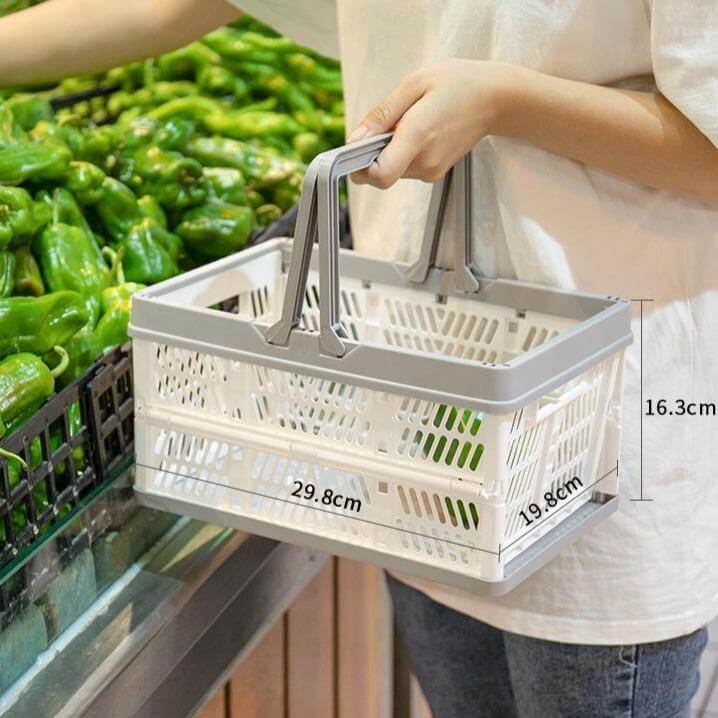 Folding Shopping Basket Lightweight Space-Saving With Handles