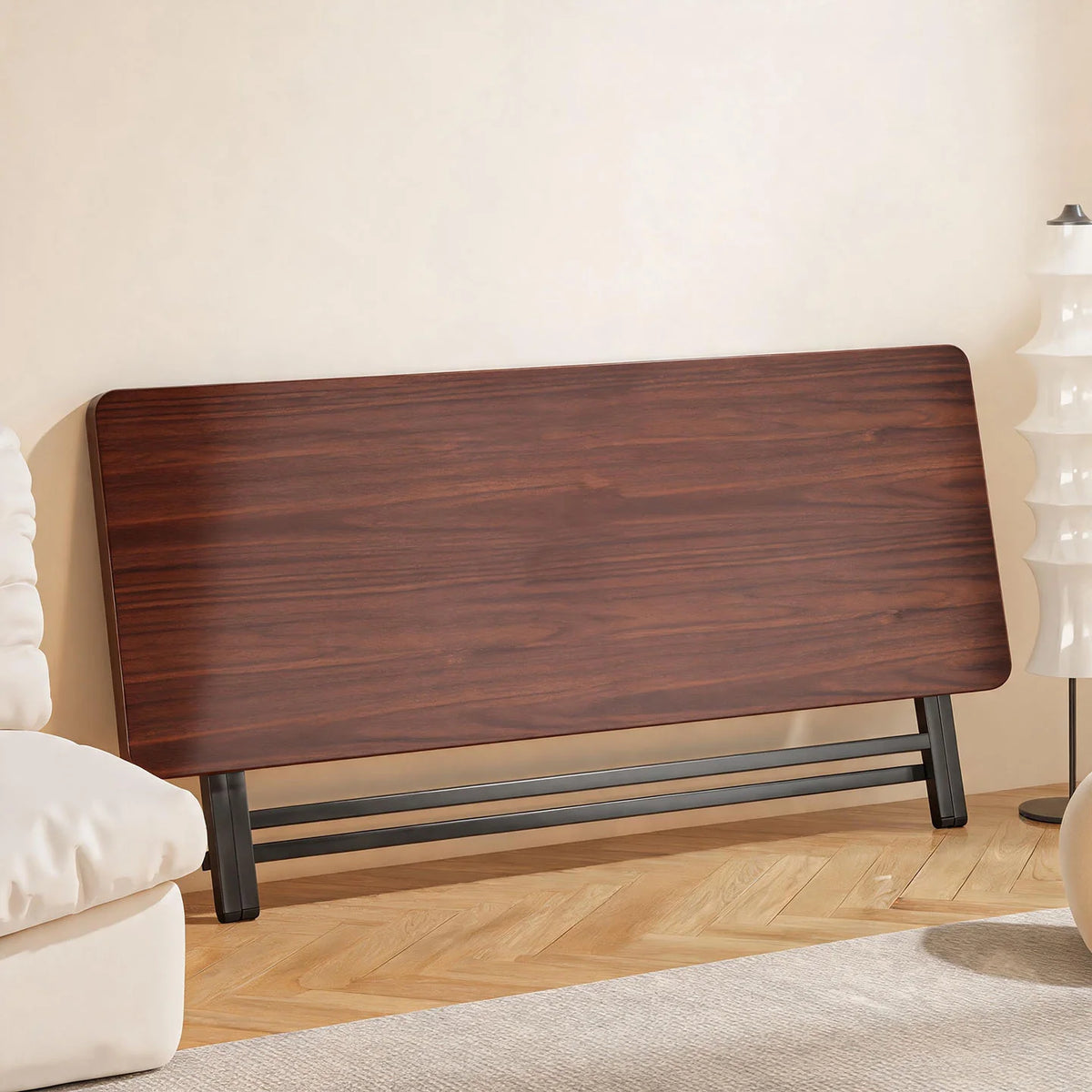 Folding Side Table Marble-Look Top Space-Saving X-Frame