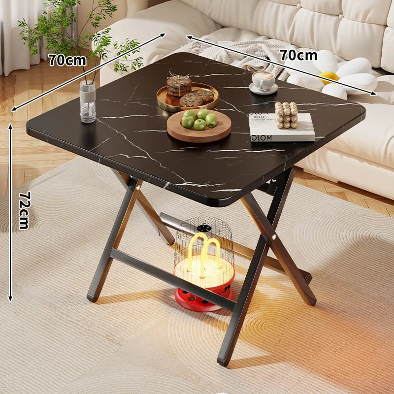 Folding Side Table Marble-Look Top Space-Saving X-Frame