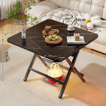 Folding Side Table Marble-Look Top Space-Saving X-Frame