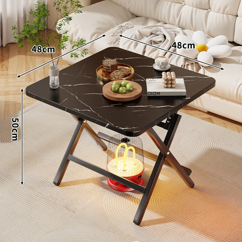 Folding Side Table Marble-Look Top Space-Saving X-Frame