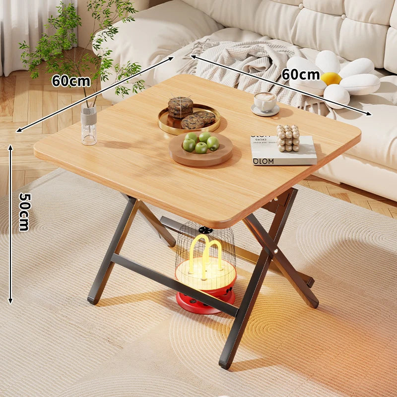 Folding Side Table Marble-Look Top Space-Saving X-Frame