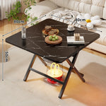 Folding Side Table Marble-Look Top Space-Saving X-Frame