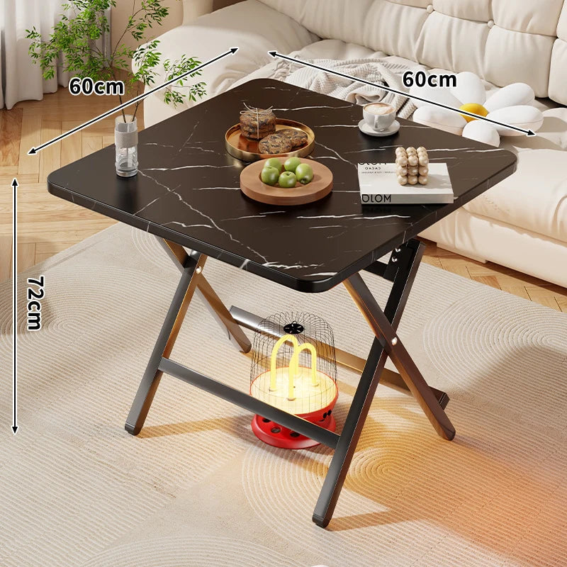 Folding Side Table Marble-Look Top Space-Saving X-Frame