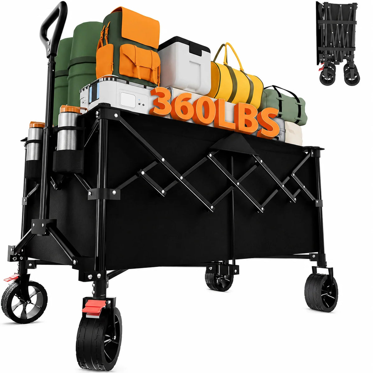 Folding Wagon Cart All-Terrain Wheels with Brakes 360 lb Capacity