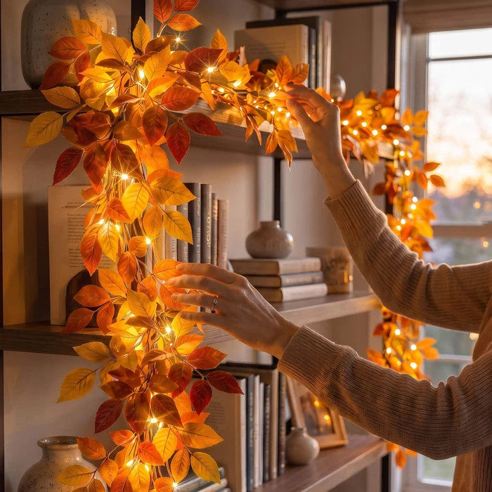 Foliage Garland Warm Golden Lights Battery Powered 6-Foot Length