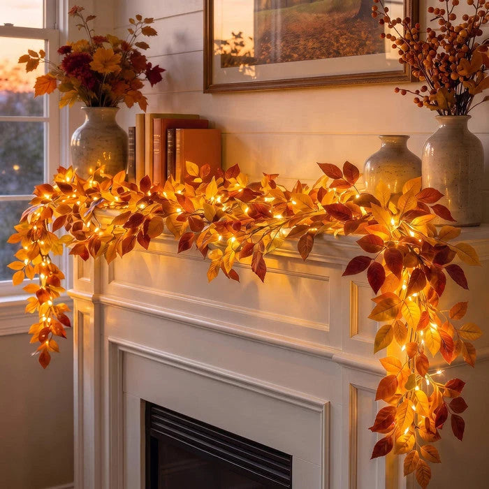 Foliage Garland Warm Golden Lights Battery Powered 6-Foot Length