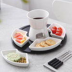 Fondue Pot Ceramic Candle-Heated Dishwasher-Safe Set With Forks & Trays