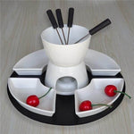 Fondue Pot Ceramic Candle-Heated Dishwasher-Safe Set With Forks & Trays