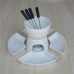 Fondue Pot Ceramic Candle-Heated Dishwasher-Safe Set With Forks & Trays
