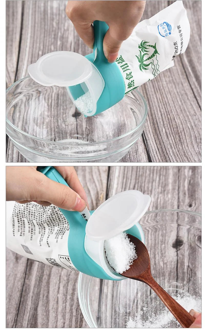 Food Bag Clip Airtight Seal Built-In Pour Spout Reusable