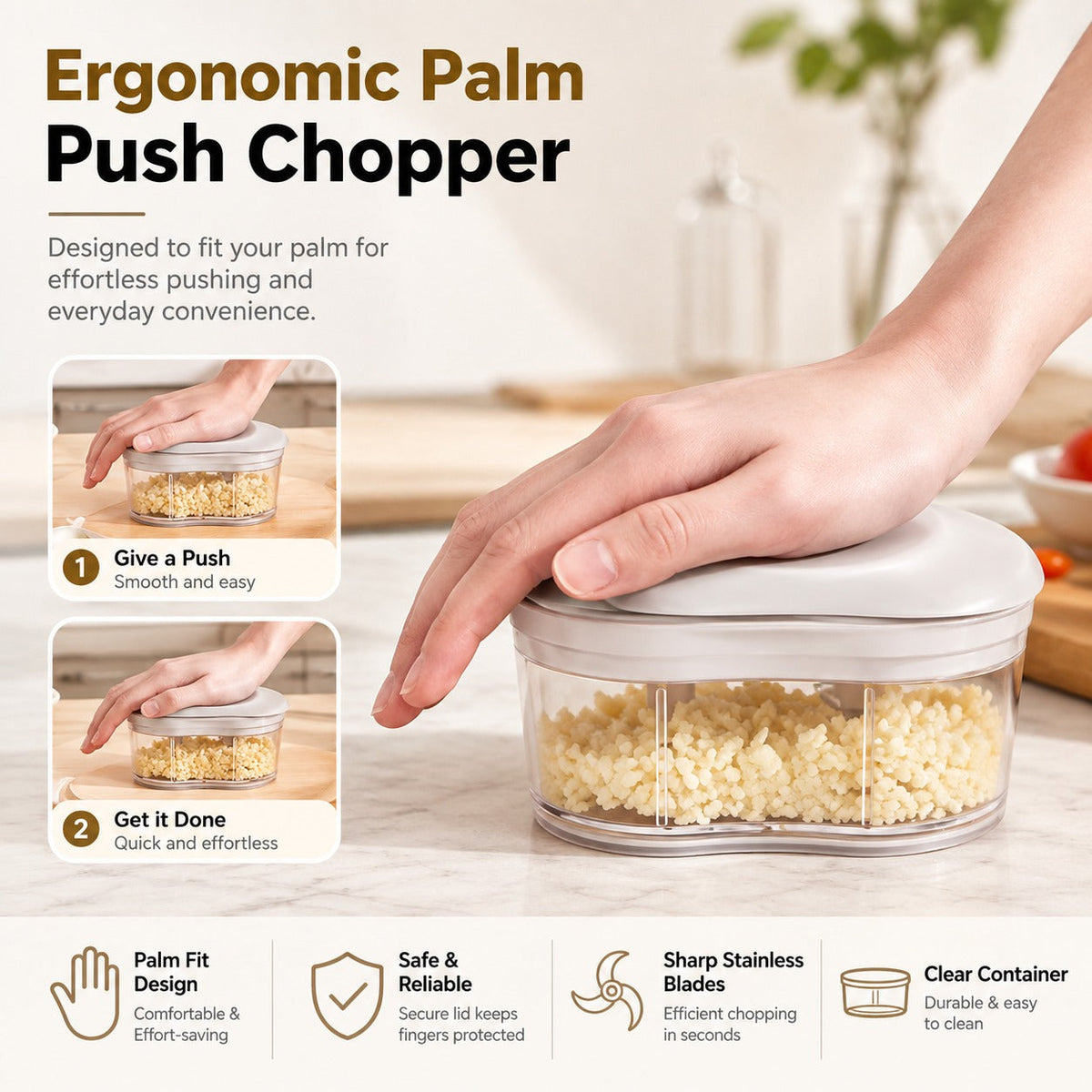 Food Chopper Stainless Steel Blades Easy Clean