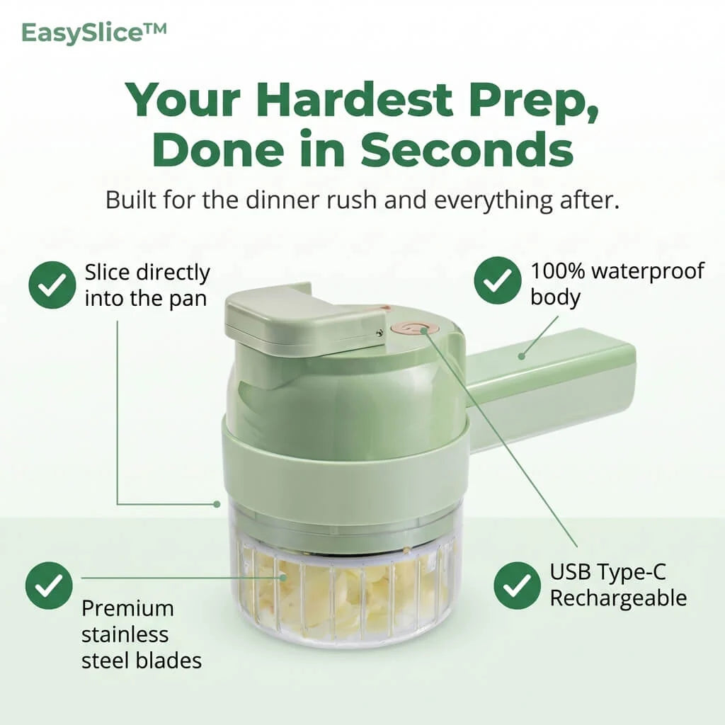 Food Chopper Stainless Steel Blades USB-C Rechargeable Compact Design