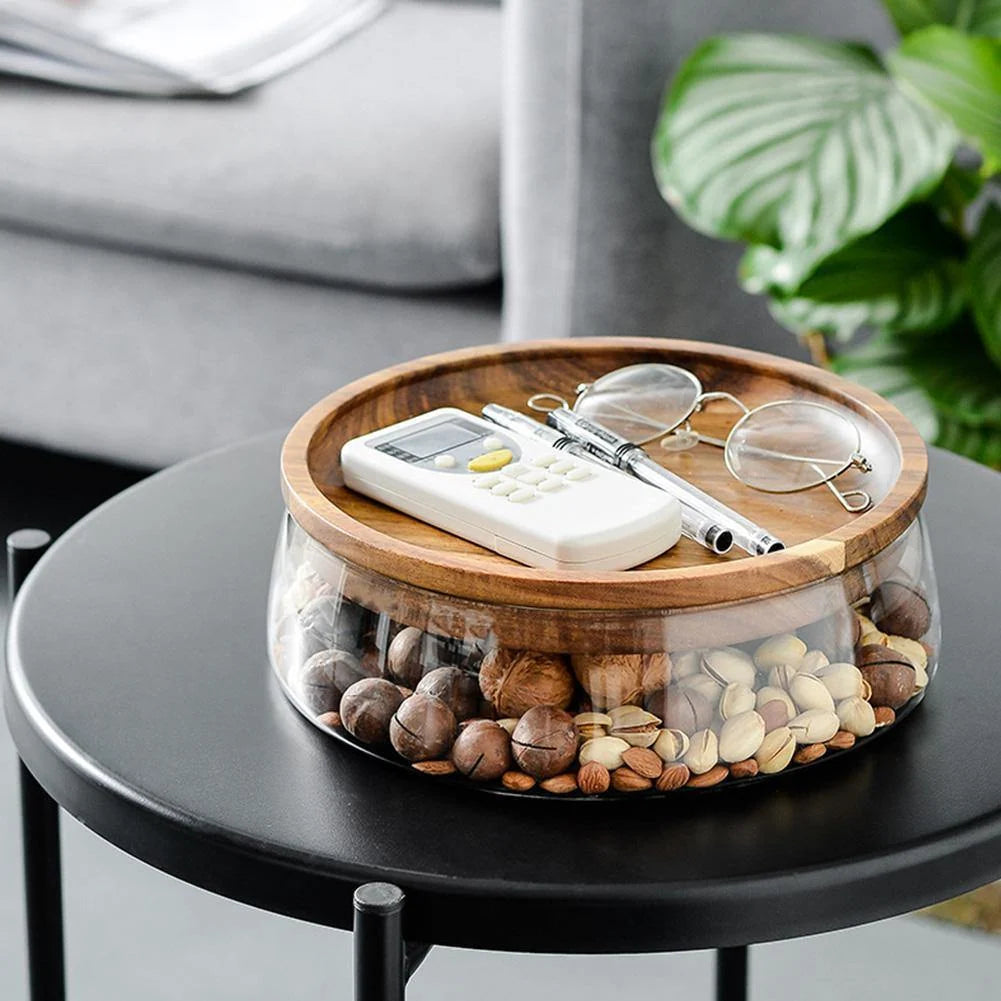 Food Storage Bowl Borosilicate Glass Acacia Wood Lid