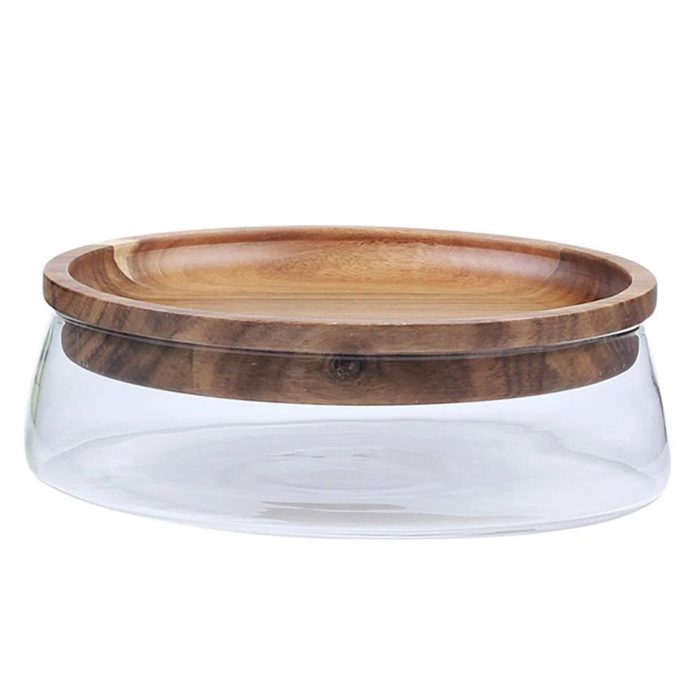 Food Storage Bowl Borosilicate Glass Acacia Wood Lid
