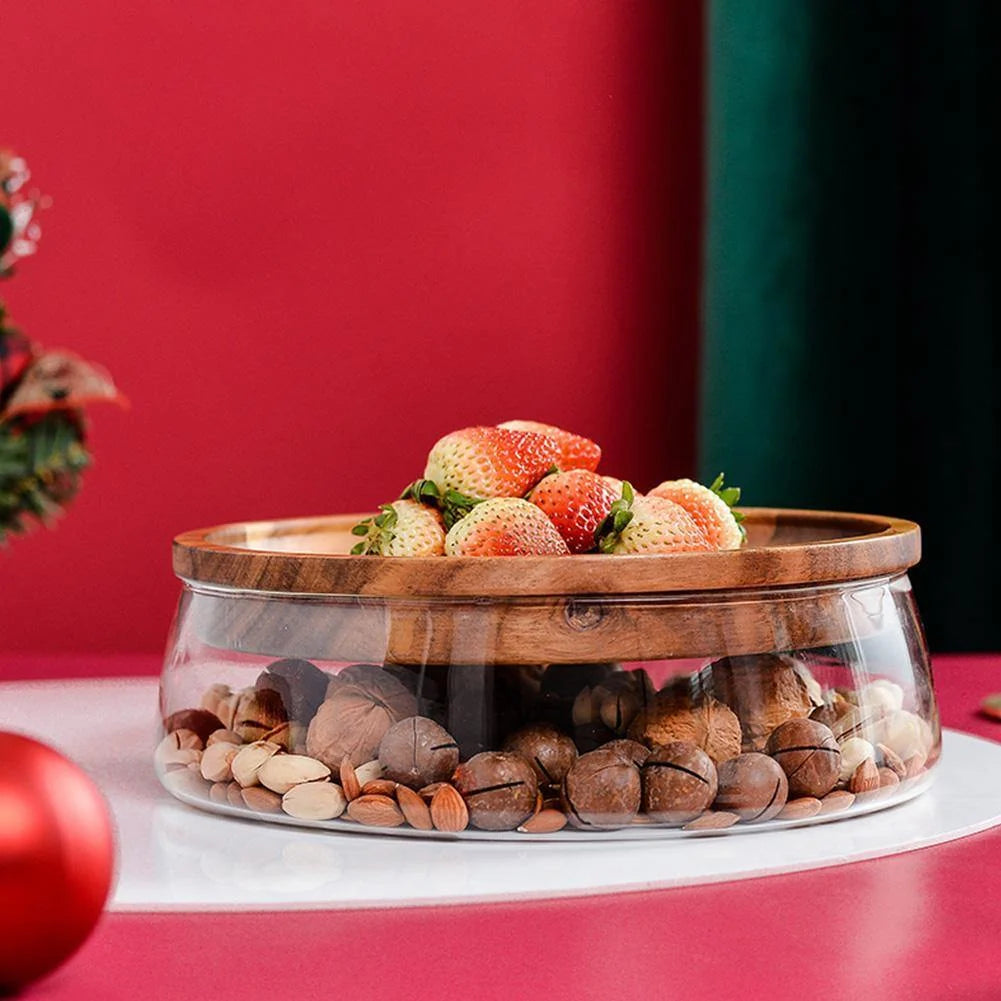 Food Storage Bowl Borosilicate Glass Acacia Wood Lid