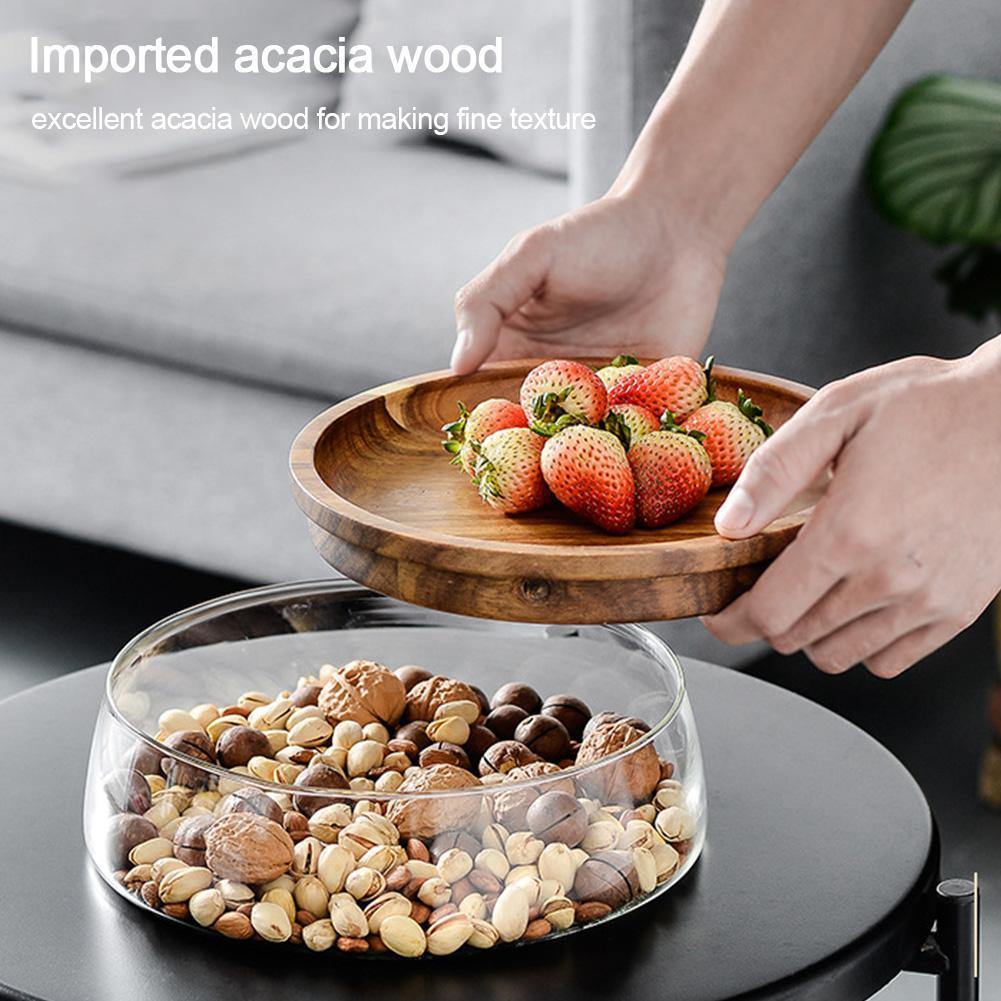 Food Storage Bowl Borosilicate Glass Acacia Wood Lid