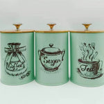 Food Storage Canister Set Iron Bamboo Lids Set of 3