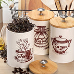 Food Storage Canister Set Iron Bamboo Lids Set of 3