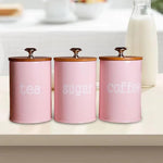 Food Storage Canister Set Iron Bamboo Lids Set of 3