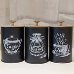 Food Storage Canister Set Iron Bamboo Lids Set of 3