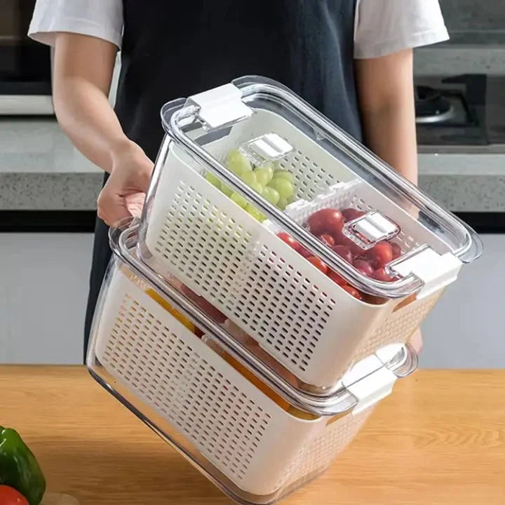 Food Storage Container Built-In Strainer Adjustable Compartments BPA-Free