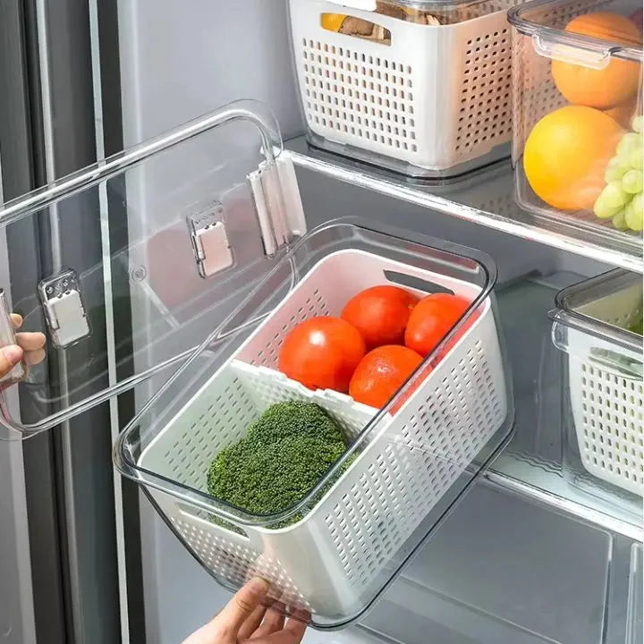 Food Storage Container Built-In Strainer Adjustable Compartments BPA-Free