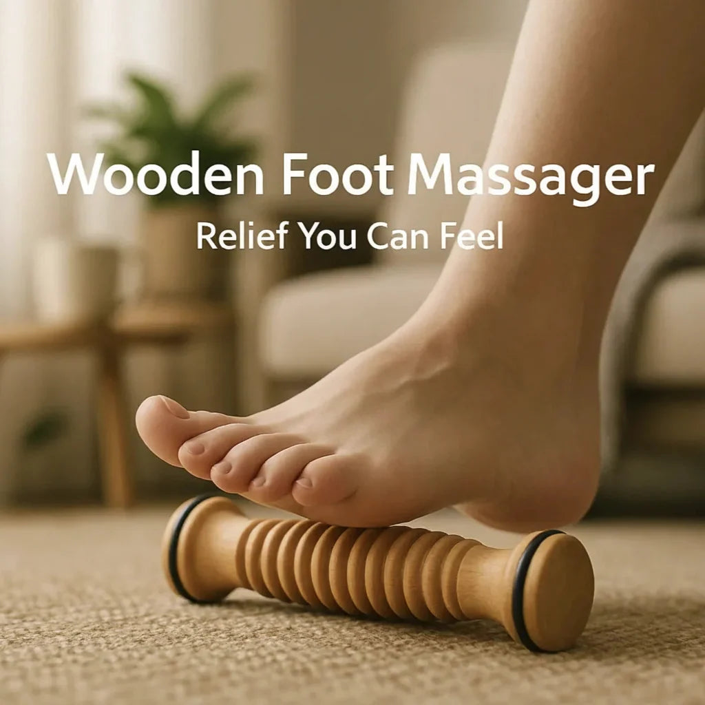 Foot Massager Roller Natural Wood Acupressure Ridges