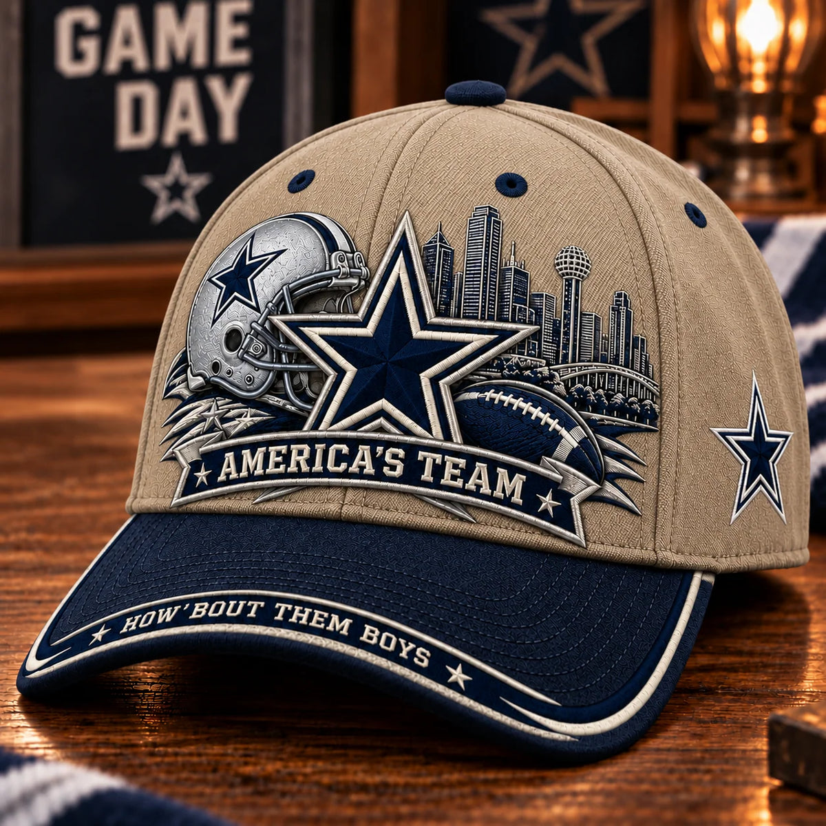 Football Fan Cap Adjustable Strap Star & Skyline Graphic