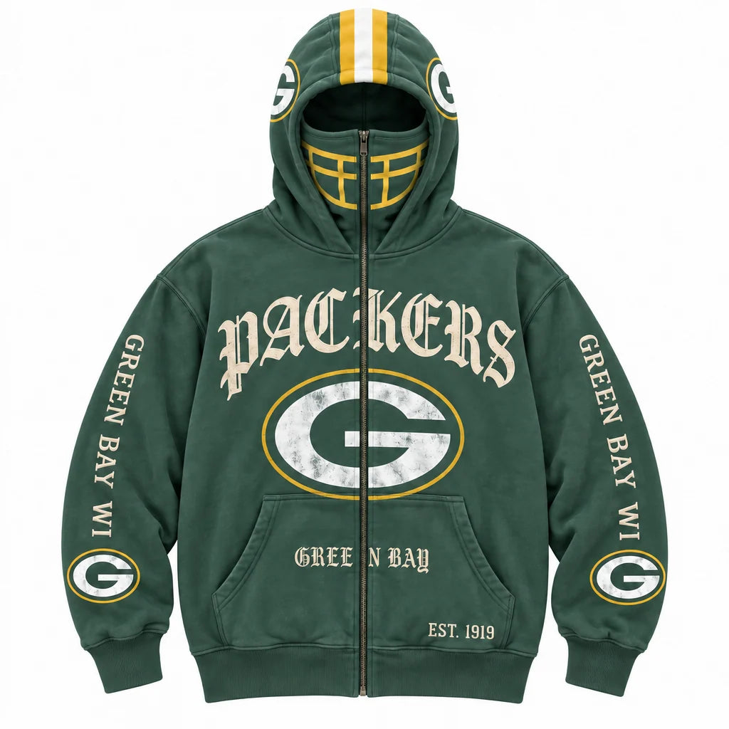 Football Hoodie Full-Zip Balaclava Hood Heavyweight Fleece Oversized Fit