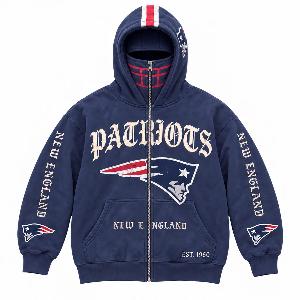 Football Hoodie Full-Zip Balaclava Hood Heavyweight Fleece Oversized Fit