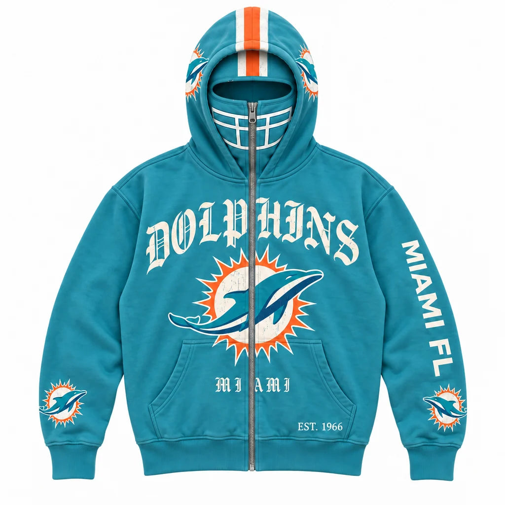 Football Hoodie Full-Zip Balaclava Hood Heavyweight Fleece Oversized Fit