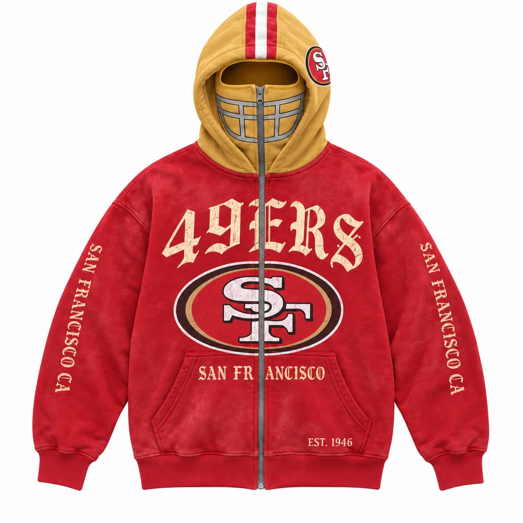 Football Hoodie Full-Zip Balaclava Hood Heavyweight Fleece Oversized Fit