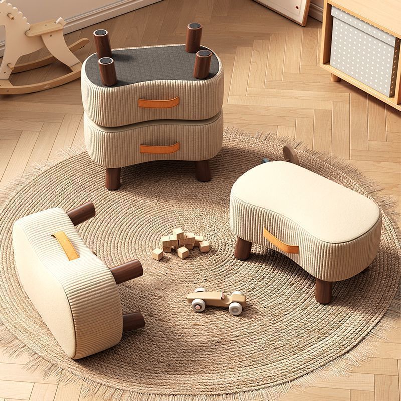 Footstool Pine Wood Frame Cushioned Seat Stackable Design