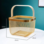 Fruit Basket Stackable Ventilated Iron Mesh Bamboo Handle
