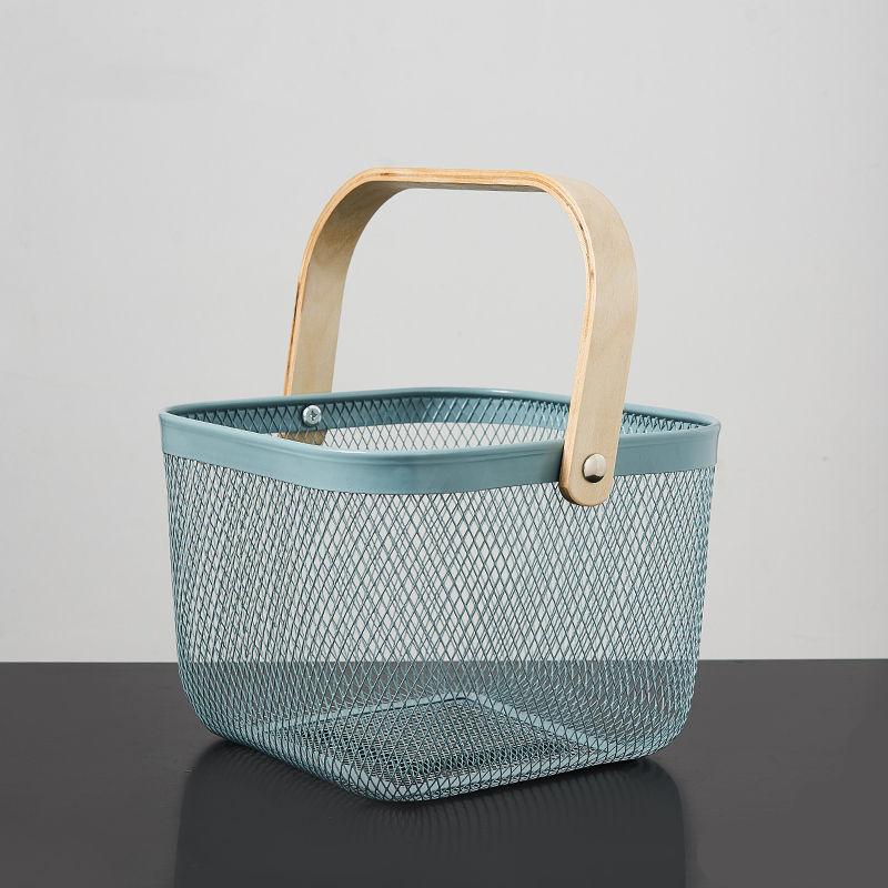Fruit Basket Stackable Ventilated Iron Mesh Bamboo Handle
