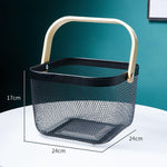 Fruit Basket Stackable Ventilated Iron Mesh Bamboo Handle