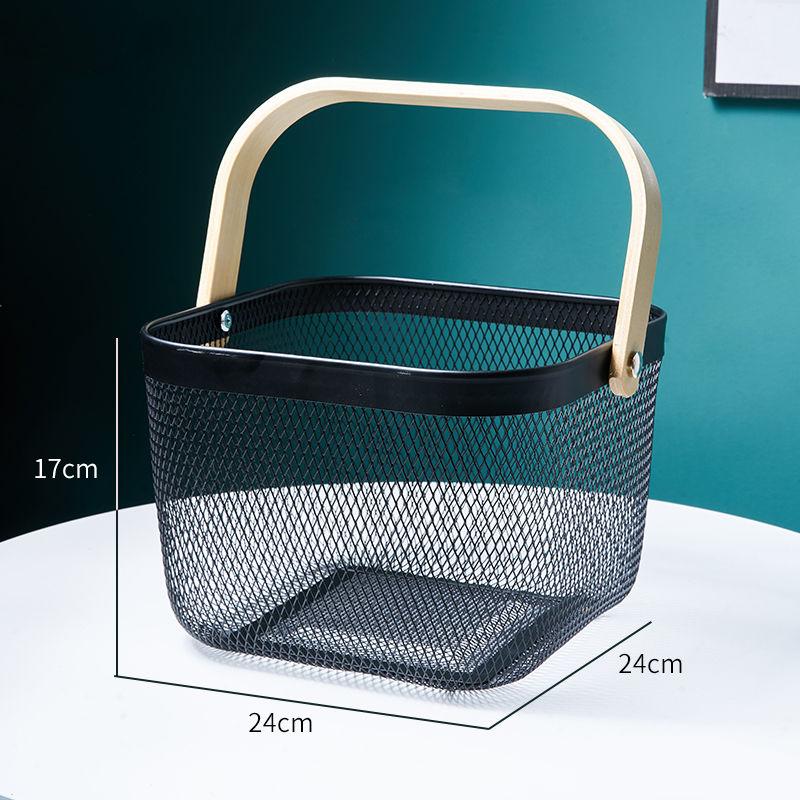 Fruit Basket Stackable Ventilated Iron Mesh Bamboo Handle